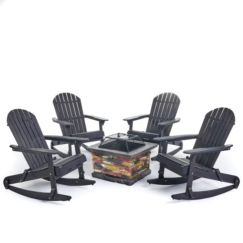 Ensemble de 5 fauteuils à bascule Adirondack d'extérieur avec brasero Marrio de Christopher Knight Home