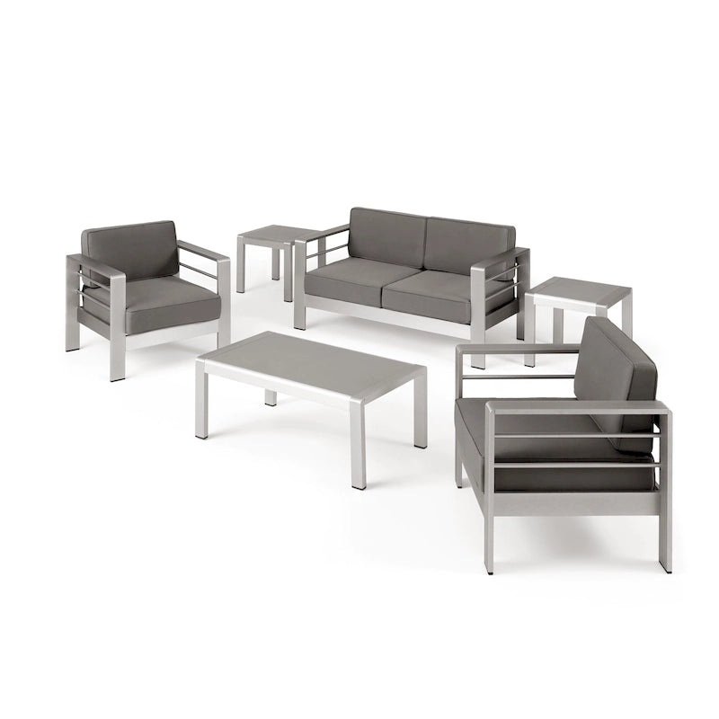 Ensemble de conversation d'extérieur Cape Coral à 4 places en aluminium avec 2 tables d'appoint par Christopher Knight Home