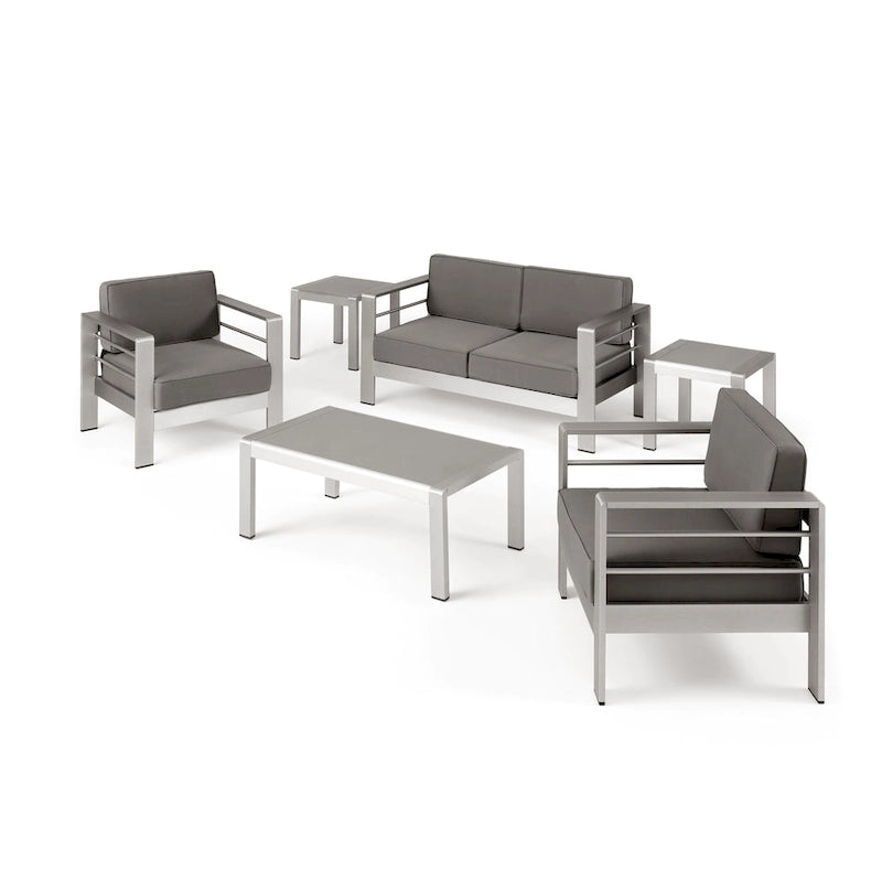Cape Coral Outdoor 4 Seater Aluminum Chat Set with 2 Side Tables by Christopher Knight Home