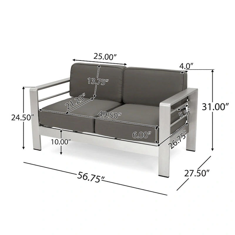 Ensemble de conversation d'extérieur Cape Coral à 4 places en aluminium avec 2 tables d'appoint par Christopher Knight Home