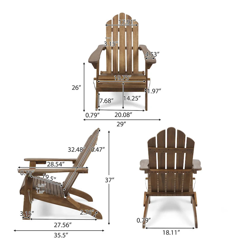 Chaises Adirondack pliantes en bois d'acacia Hollywood Outdoor (lot de 2) par Christopher Knight Home