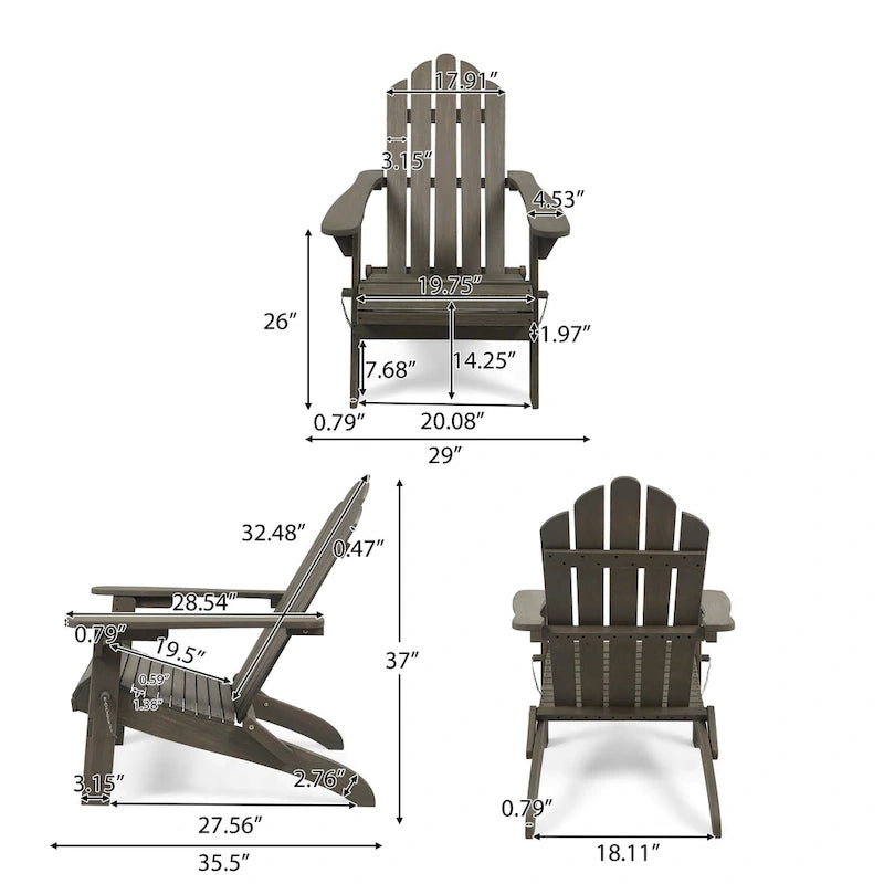 Chaises Adirondack pliantes en bois d'acacia Hollywood Outdoor (lot de 2) par Christopher Knight Home