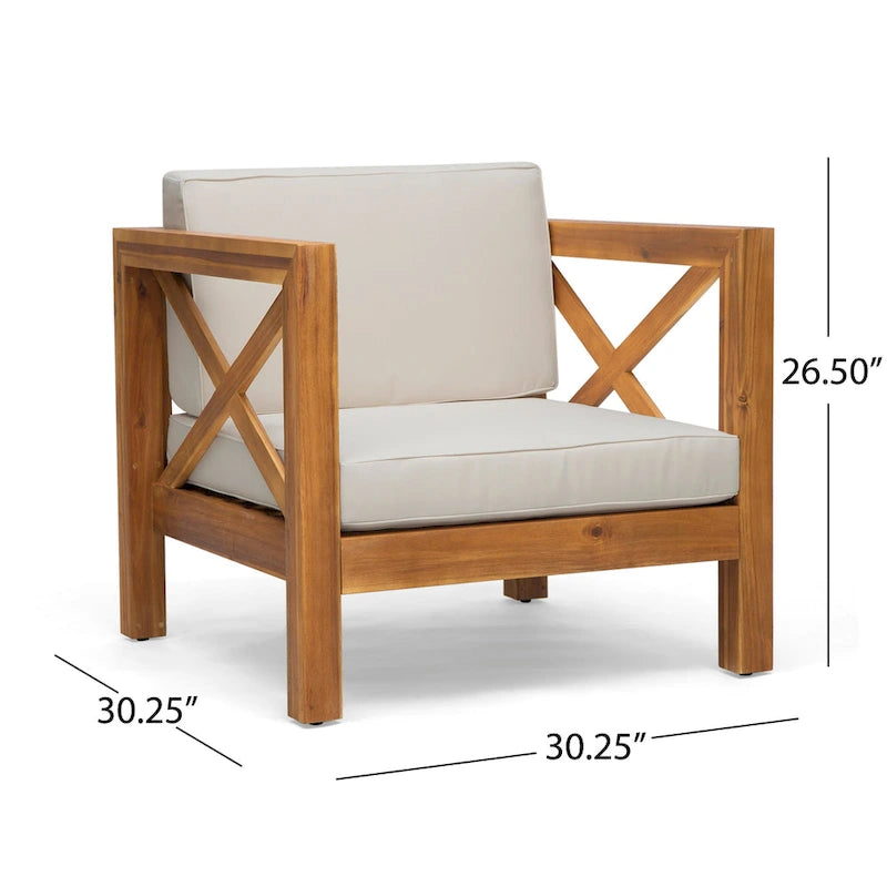 Fauteuil club d'extérieur Brava en bois d'acacia avec coussin par Christopher Knight Home