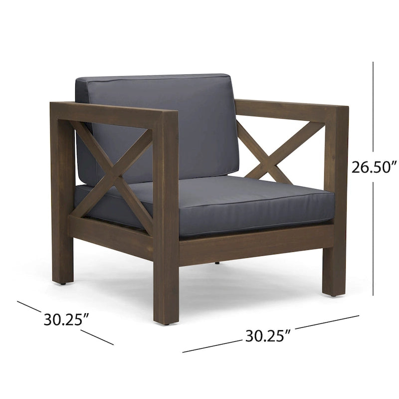 Fauteuil club d'extérieur Brava en bois d'acacia avec coussin par Christopher Knight Home