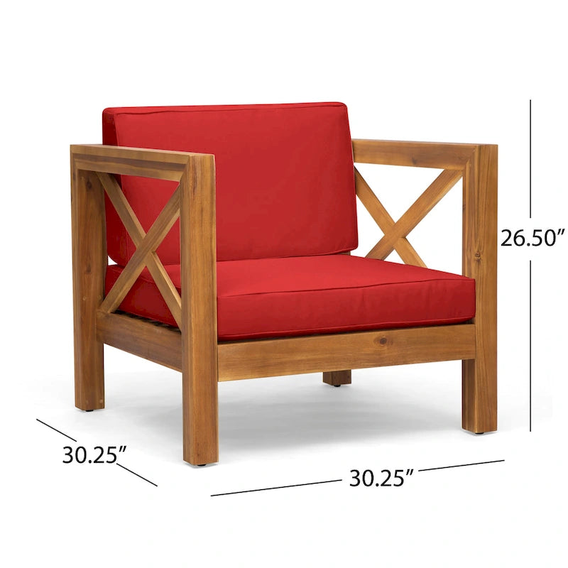 Fauteuil club d'extérieur Brava en bois d'acacia avec coussin par Christopher Knight Home