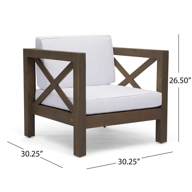 Fauteuil club d'extérieur Brava en bois d'acacia avec coussin par Christopher Knight Home