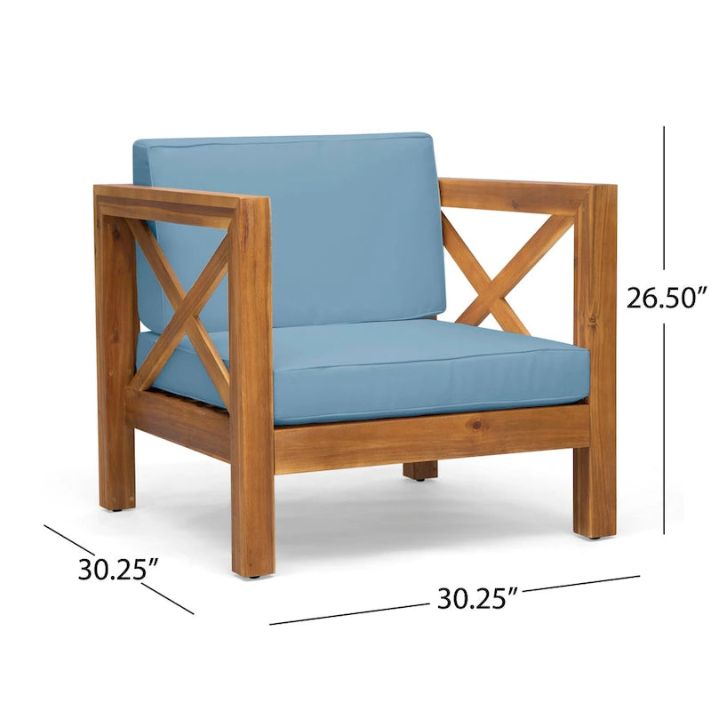 Fauteuil club d'extérieur Brava en bois d'acacia avec coussin par Christopher Knight Home