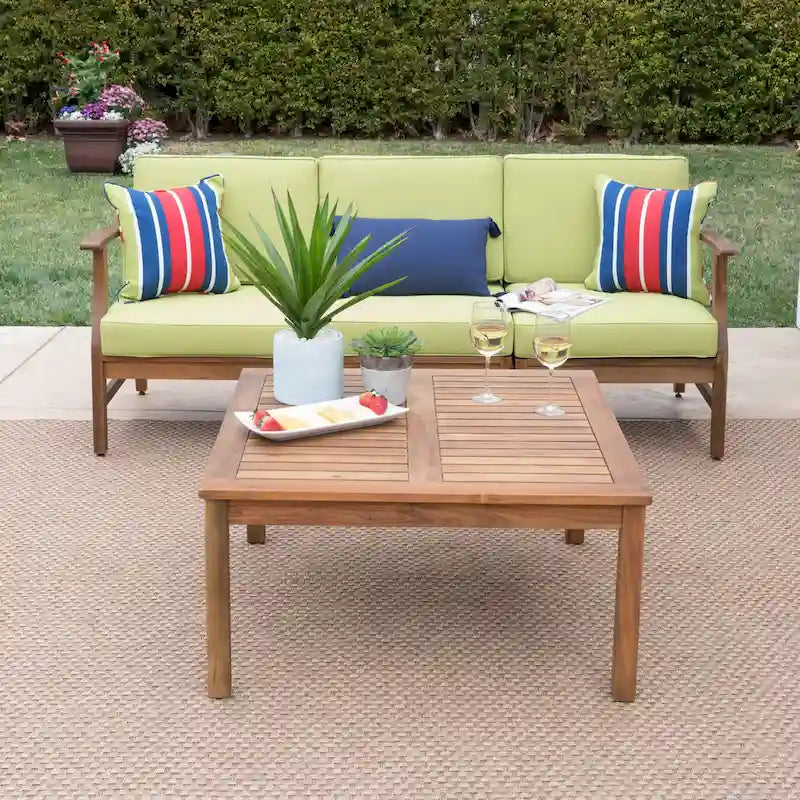 Perla Outdoor Acacia 4-pc. Cushioned Sofa and Table Set by Christopher Knight Home