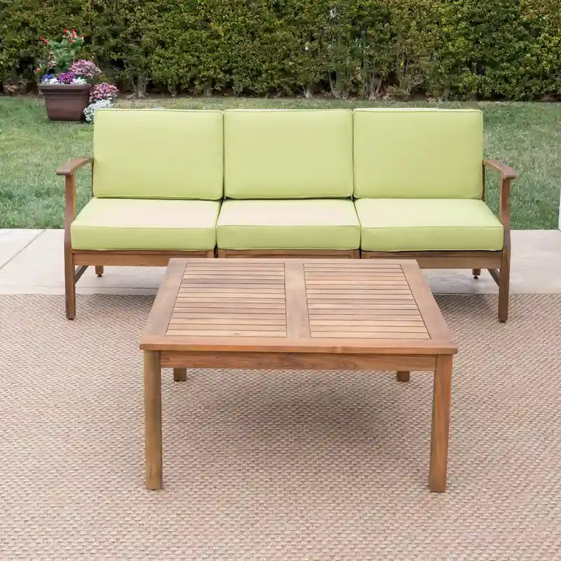 Canapé et table d'extérieur 4 pièces Perla en acacia avec coussins, par Christopher Knight Home