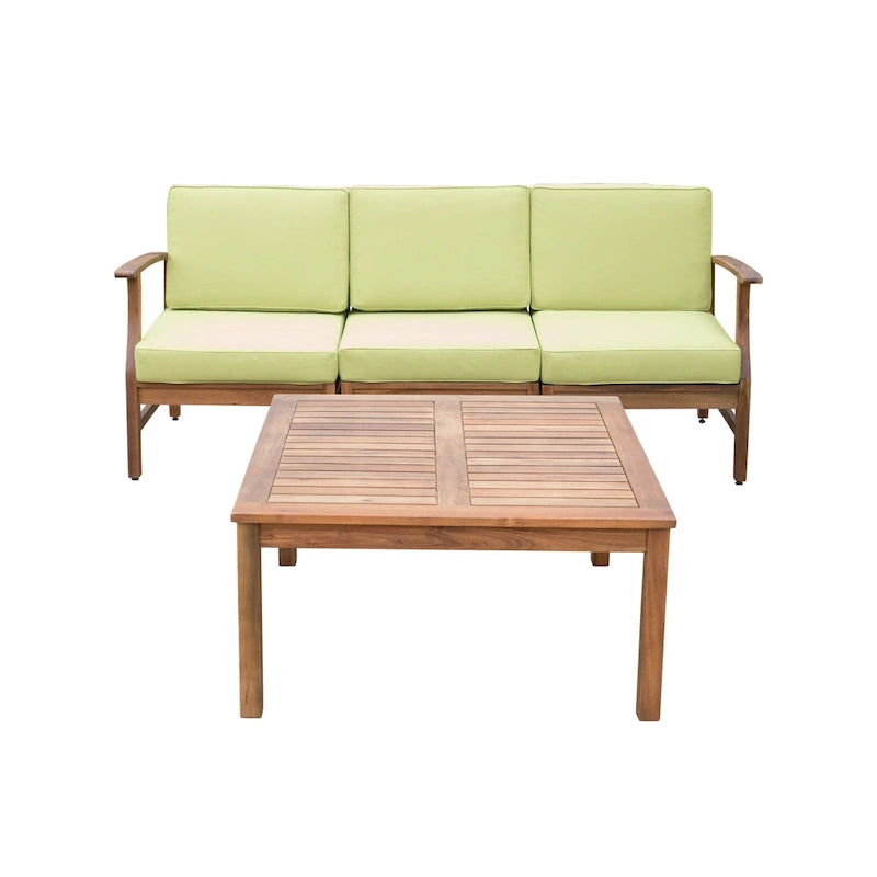 Canapé et table d'extérieur 4 pièces Perla en acacia avec coussins, par Christopher Knight Home