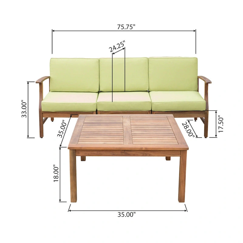 Canapé et table d'extérieur 4 pièces Perla en acacia avec coussins, par Christopher Knight Home