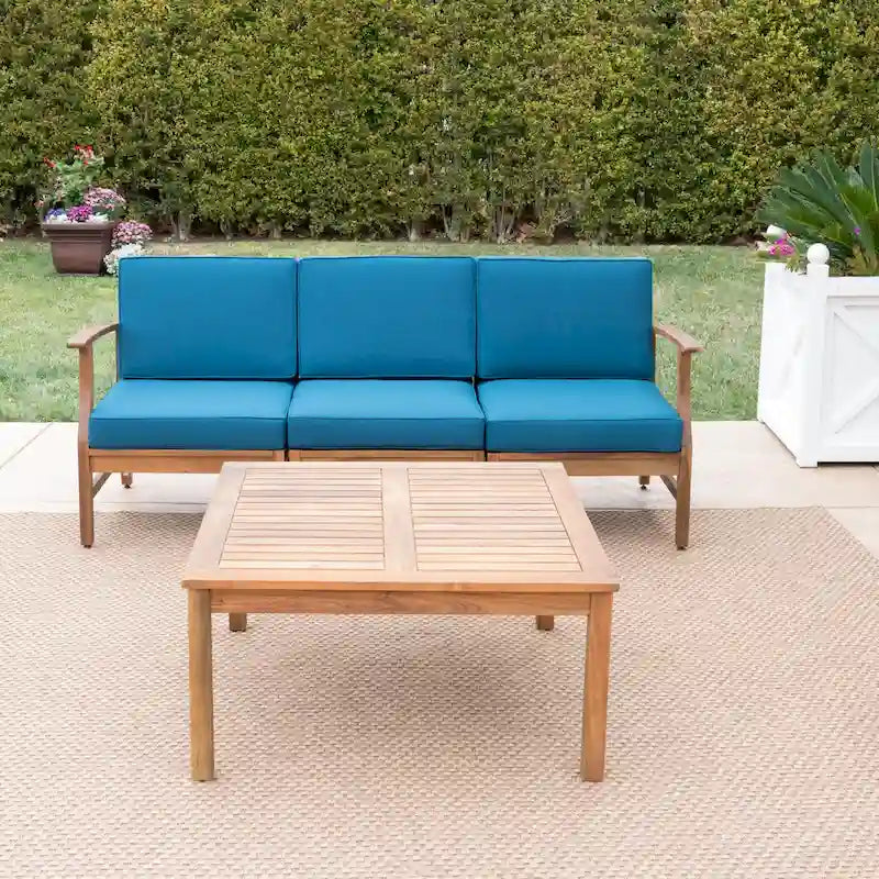 Canapé et table d'extérieur 4 pièces Perla en acacia avec coussins, par Christopher Knight Home