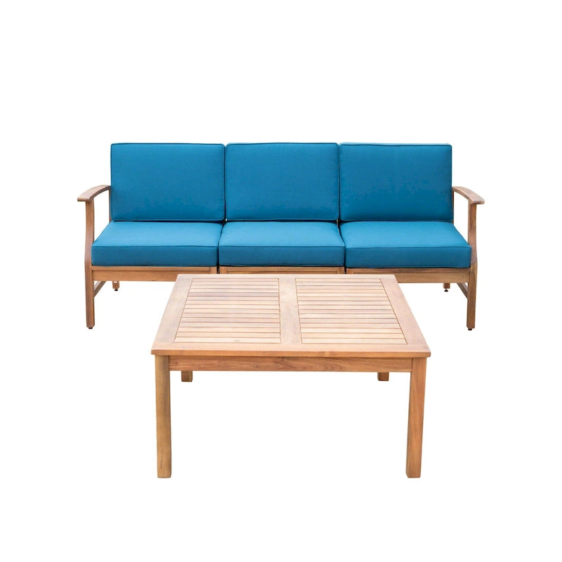 Canapé et table d'extérieur 4 pièces Perla en acacia avec coussins, par Christopher Knight Home