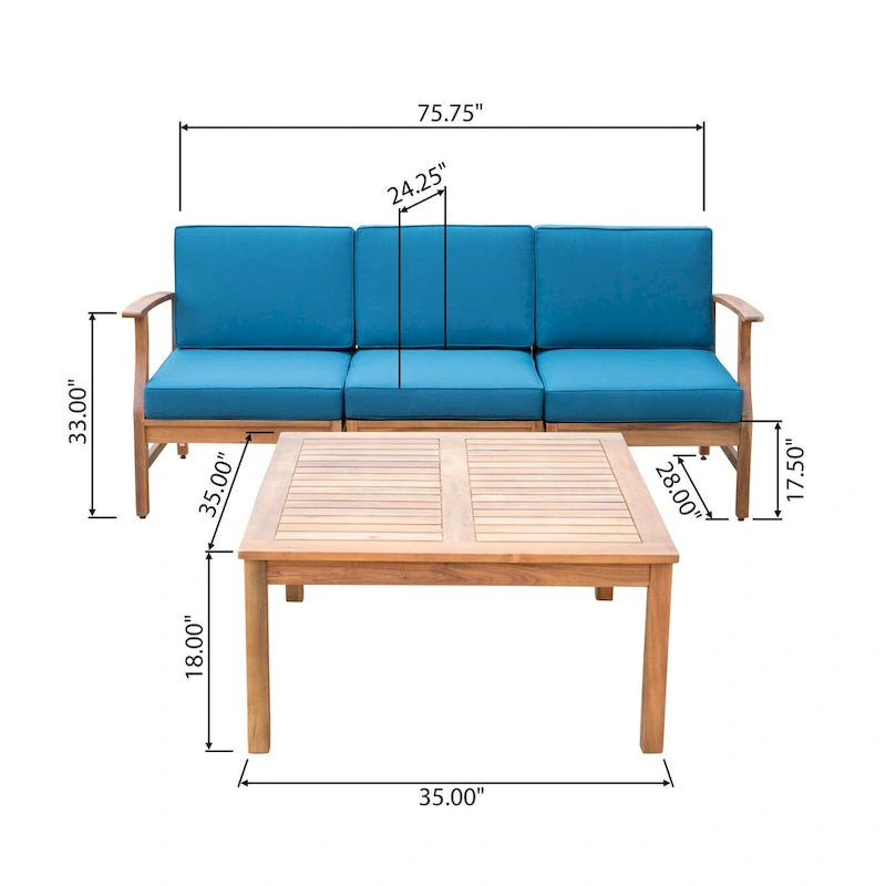Canapé et table d'extérieur 4 pièces Perla en acacia avec coussins, par Christopher Knight Home