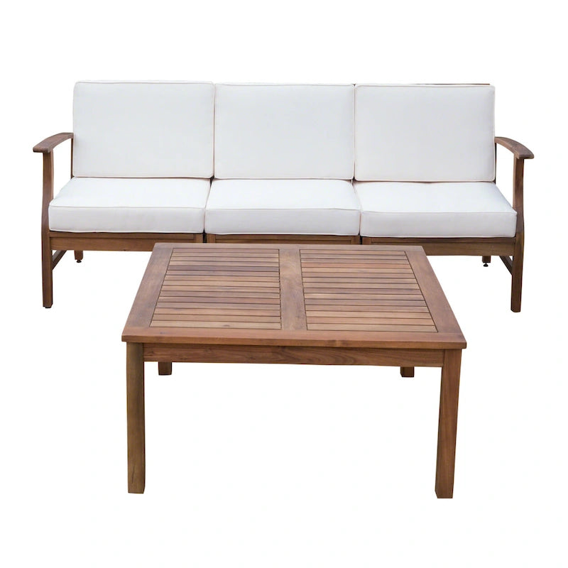 Canapé et table d'extérieur 4 pièces Perla en acacia avec coussins, par Christopher Knight Home