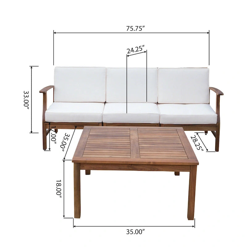Canapé et table d'extérieur 4 pièces Perla en acacia avec coussins, par Christopher Knight Home