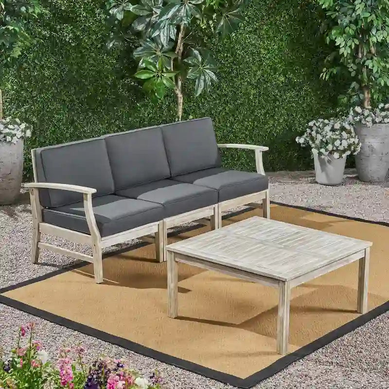 Canapé et table d'extérieur 4 pièces Perla en acacia avec coussins, par Christopher Knight Home