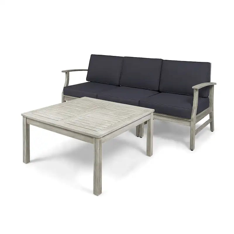 Canapé et table d'extérieur 4 pièces Perla en acacia avec coussins, par Christopher Knight Home