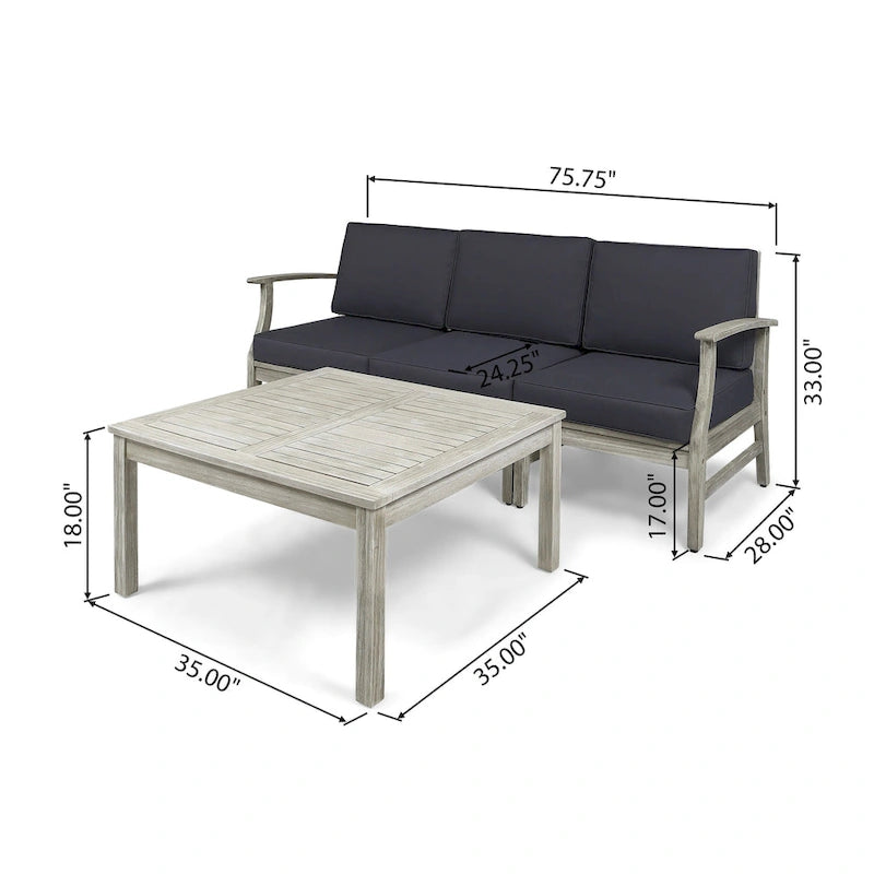 Canapé et table d'extérieur 4 pièces Perla en acacia avec coussins, par Christopher Knight Home