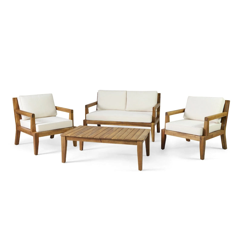 Ensemble de conversation en acacia rembourré d'extérieur Rossville par Christopher Knight Home