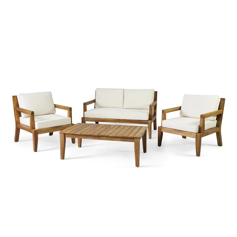 Ensemble de conversation en acacia rembourré d'extérieur Rossville par Christopher Knight Home