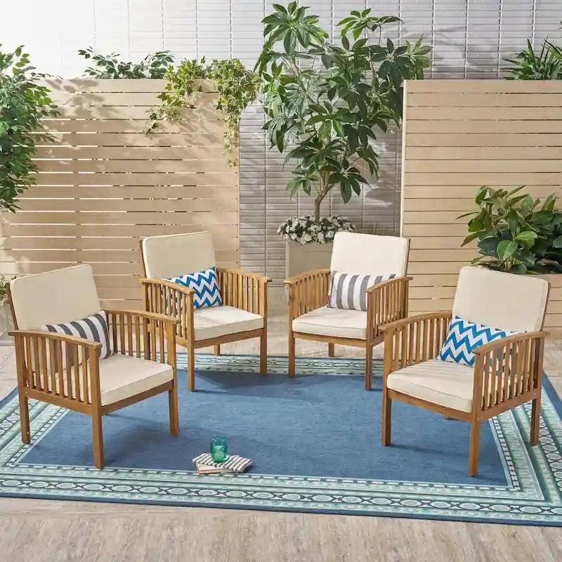 Fauteuils de jardin en bois d'acacia d'extérieur Casa Acacia (lot de 4) par Christopher Knight Home