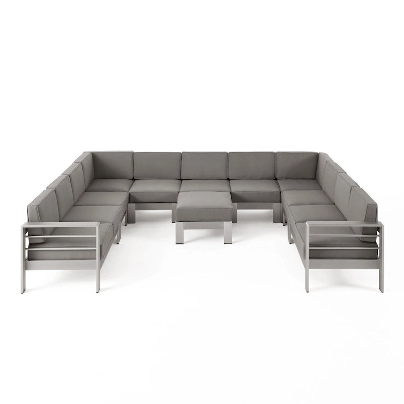 Ensemble de canapé d'angle en aluminium en U 11 places et pouf Cape Coral Outdoor par Christopher Knight Home