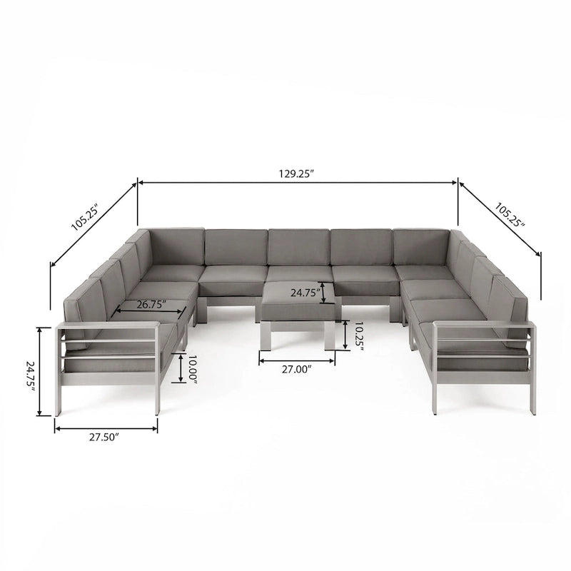 Ensemble de canapé d'angle en aluminium en U 11 places et pouf Cape Coral Outdoor par Christopher Knight Home