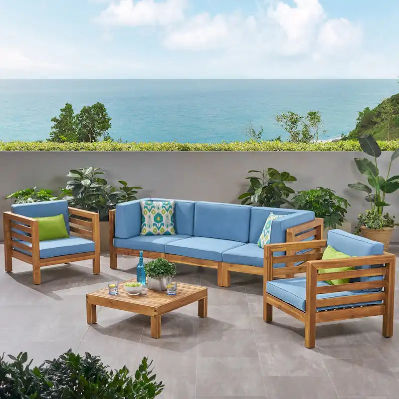 Ensemble de conversation Oana Outdoor de Christopher Knight Home, canapé 5 places et fauteuil de club en acacia