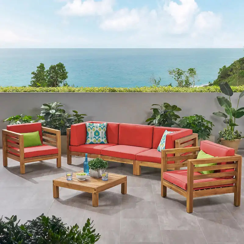 Ensemble de conversation Oana Outdoor de Christopher Knight Home, canapé 5 places et fauteuil de club en acacia