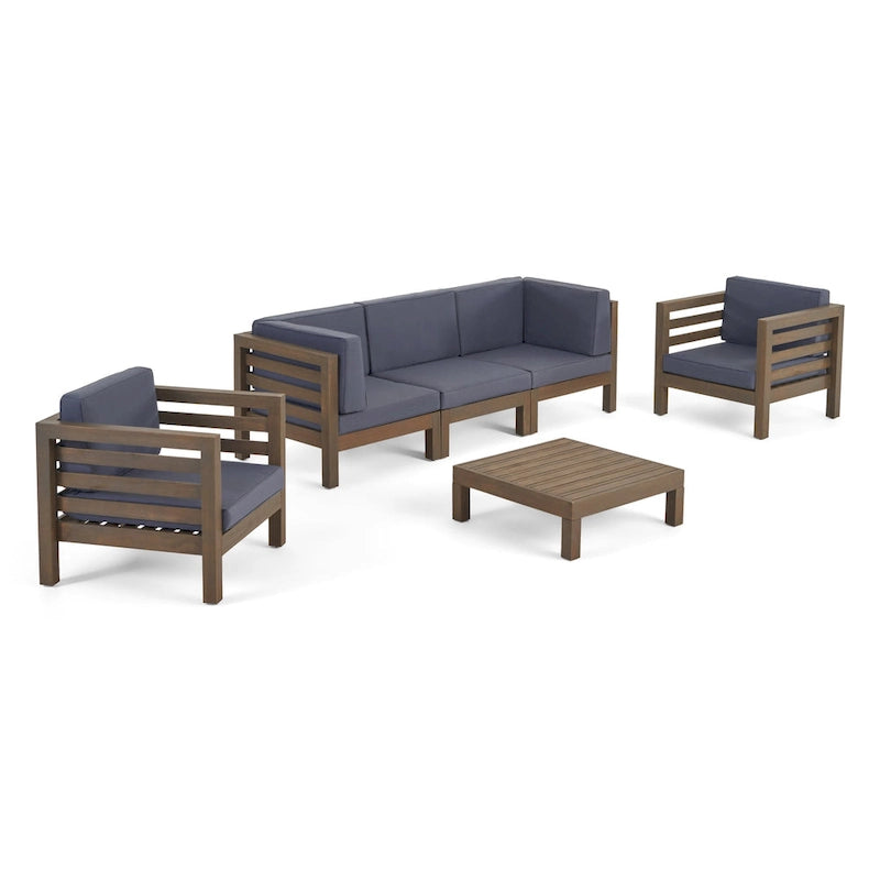 Ensemble de conversation Oana Outdoor de Christopher Knight Home, canapé 5 places et fauteuil de club en acacia