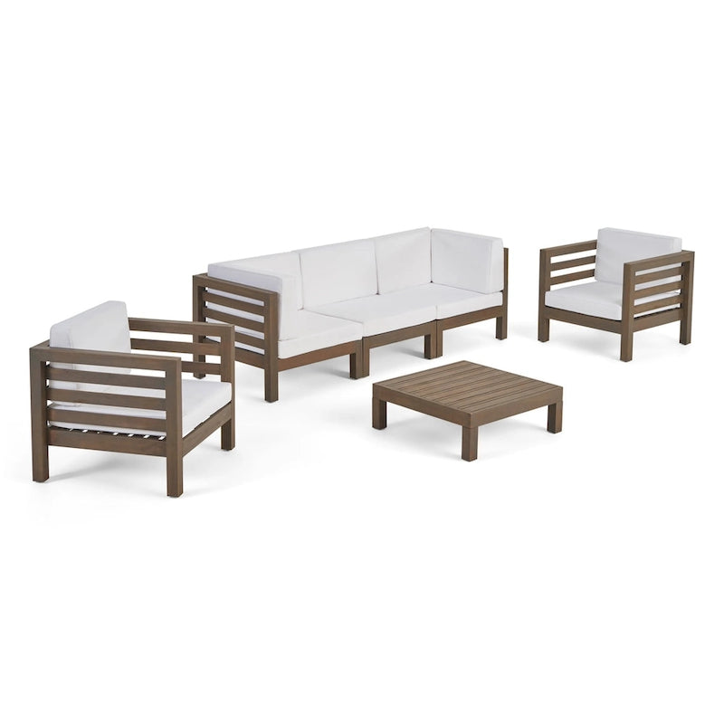 Ensemble de conversation Oana Outdoor de Christopher Knight Home, canapé 5 places et fauteuil de club en acacia