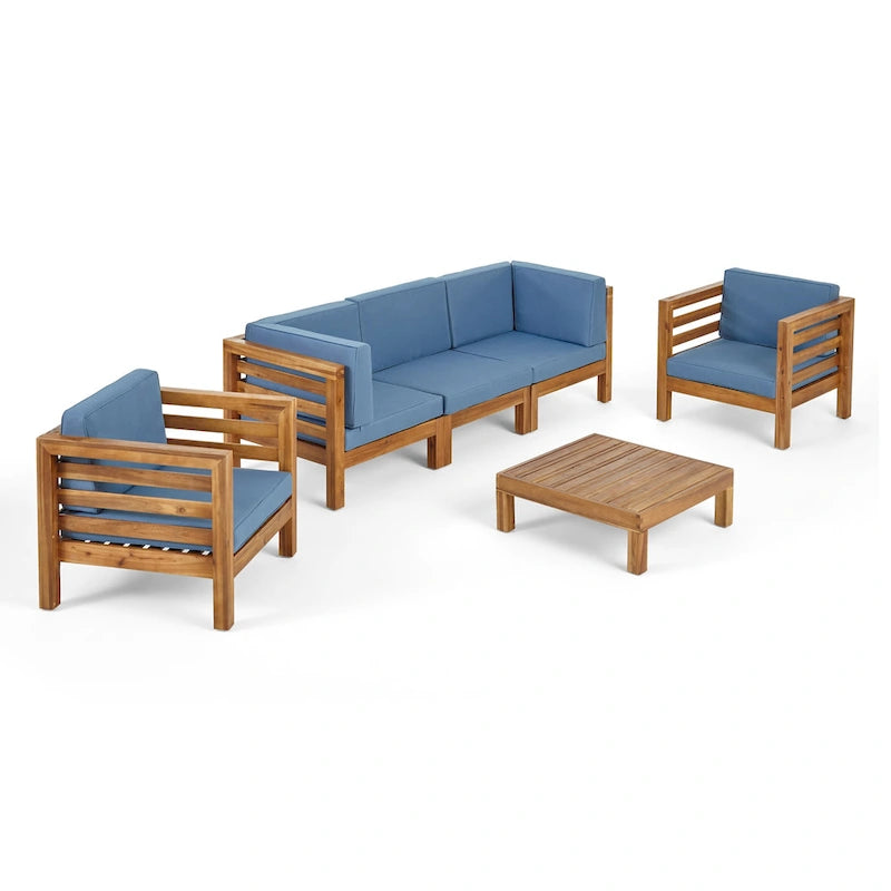 Ensemble de conversation Oana Outdoor de Christopher Knight Home, canapé 5 places et fauteuil de club en acacia