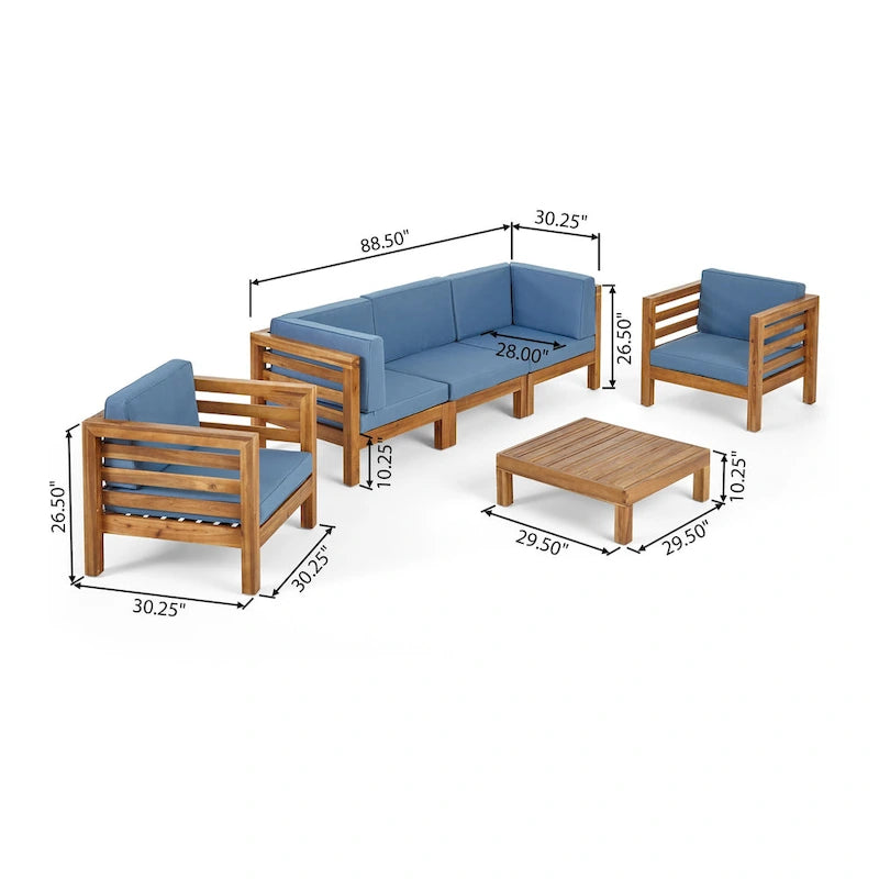 Ensemble de conversation Oana Outdoor de Christopher Knight Home, canapé 5 places et fauteuil de club en acacia