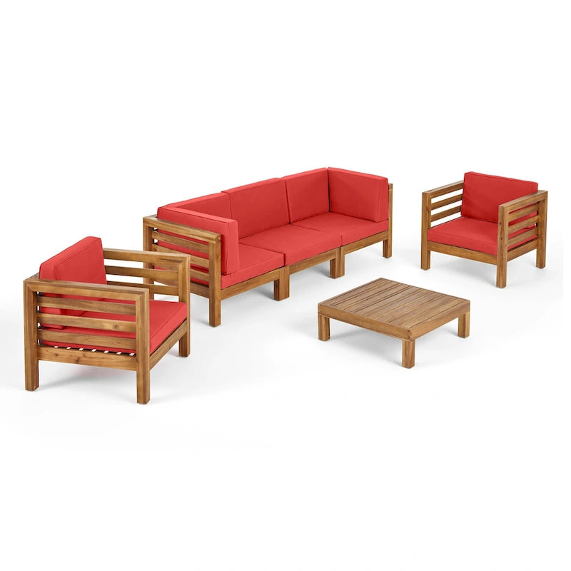 Ensemble de conversation Oana Outdoor de Christopher Knight Home, canapé 5 places et fauteuil de club en acacia