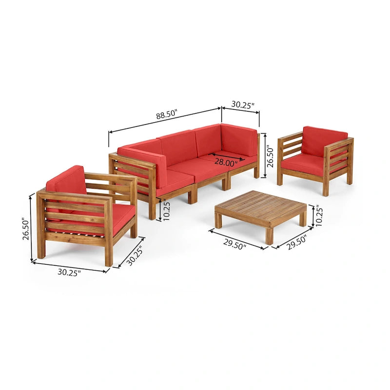 Ensemble de conversation Oana Outdoor de Christopher Knight Home, canapé 5 places et fauteuil de club en acacia