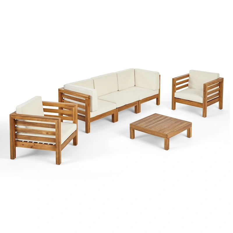 Ensemble de conversation Oana Outdoor de Christopher Knight Home, canapé 5 places et fauteuil de club en acacia
