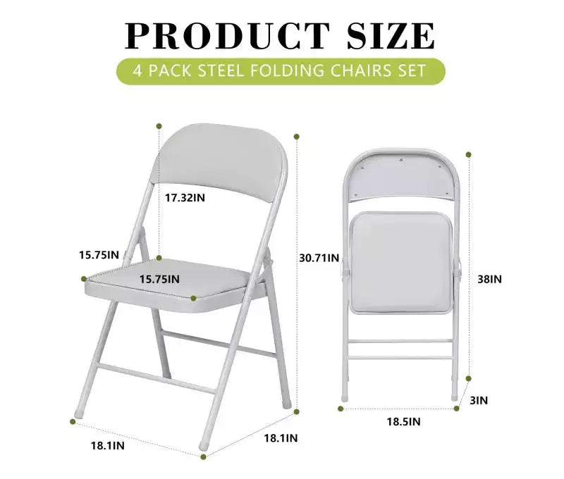 Lot de 4 chaises pliantes avec assise et dossier rembourrés en similicuir PU, structure en métal, capacité de 159 kg, blanches