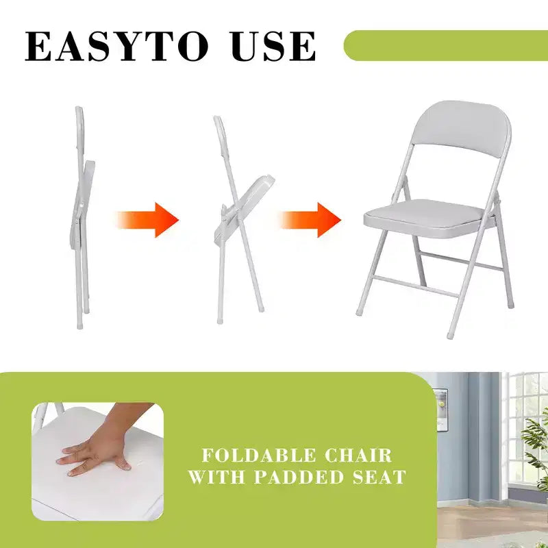 Lot de 4 chaises pliantes avec assise et dossier rembourrés en similicuir PU, structure en métal, capacité de 159 kg, blanches