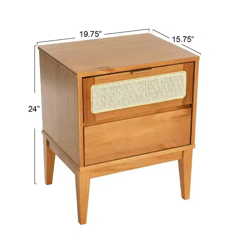 Table de chevet en bois massif avec 2 tiroirs de rangement