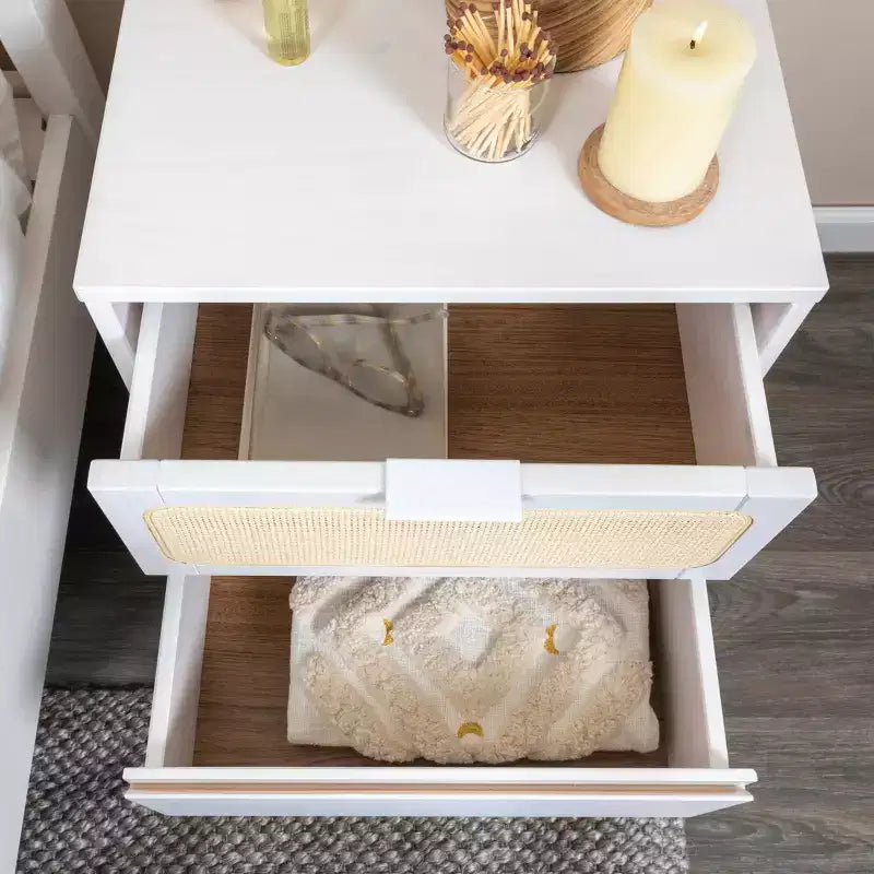 Table de chevet en bois massif avec 2 tiroirs de rangement