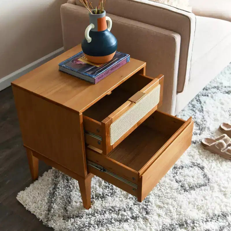 Table de chevet en bois massif avec 2 tiroirs de rangement