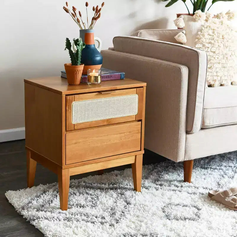 Table de chevet en bois massif avec 2 tiroirs de rangement