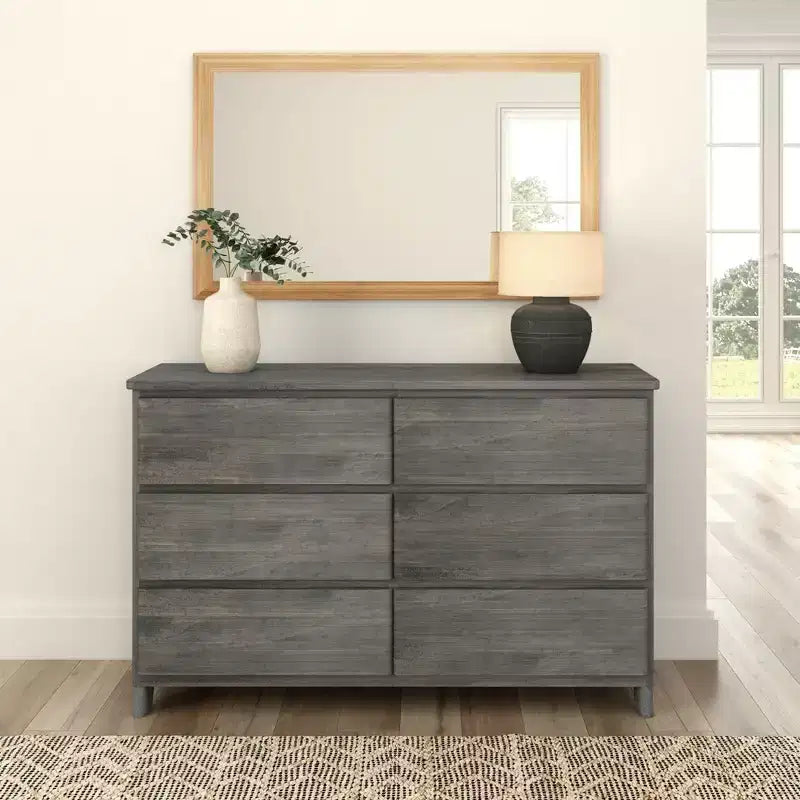 Commode large à 6 tiroirs en bois massif de style campagnard