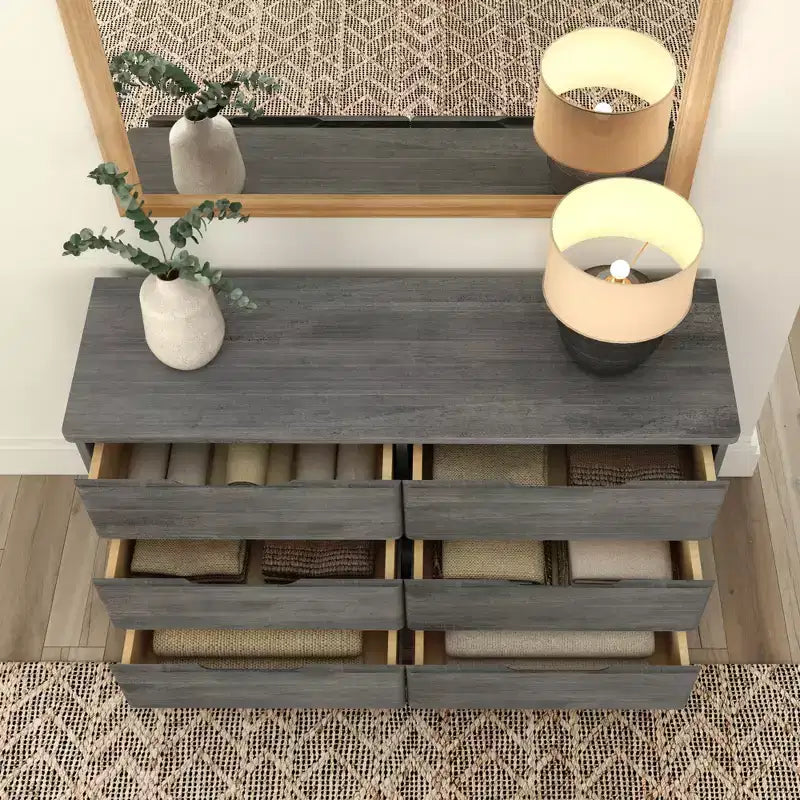 Commode large à 6 tiroirs en bois massif de style campagnard