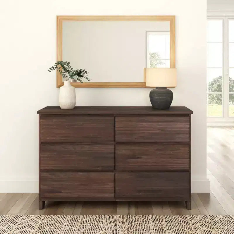 Commode large à 6 tiroirs en bois massif de style campagnard