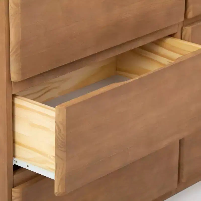 Commode large à 6 tiroirs en bois massif de style campagnard