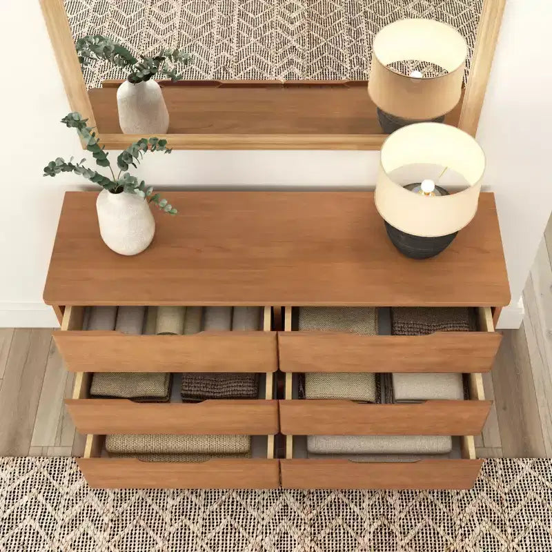 Commode large à 6 tiroirs en bois massif de style campagnard