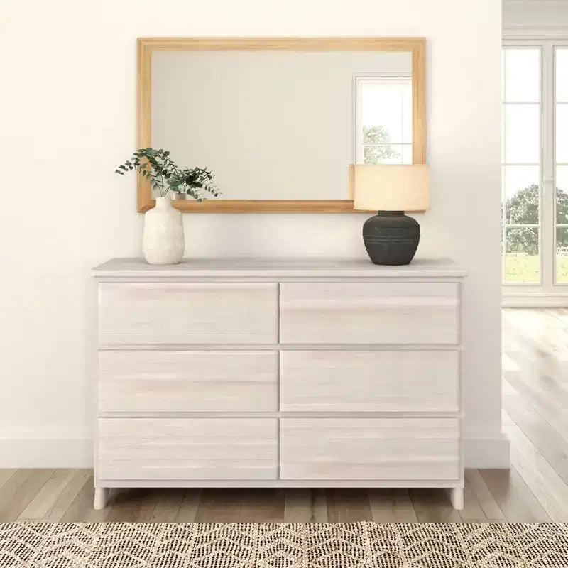 Commode large à 6 tiroirs en bois massif de style campagnard
