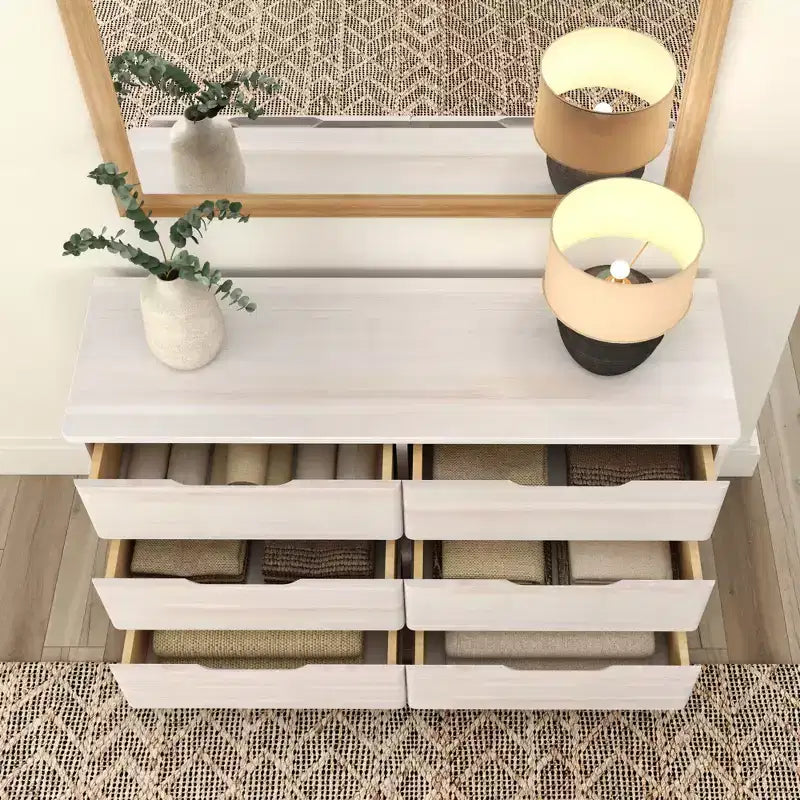 Commode large à 6 tiroirs en bois massif de style campagnard